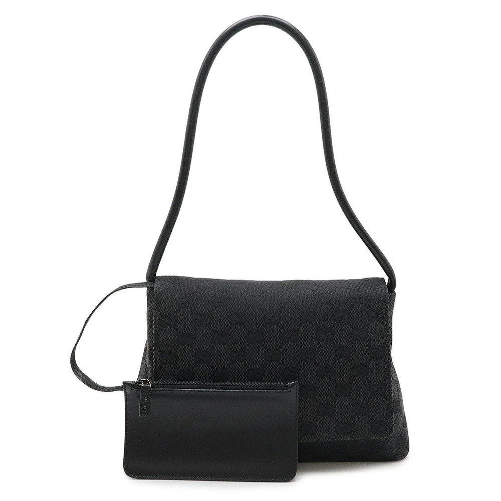 Gucci GG Canvas Shoulder Bag Hobo Leather Black Pouch